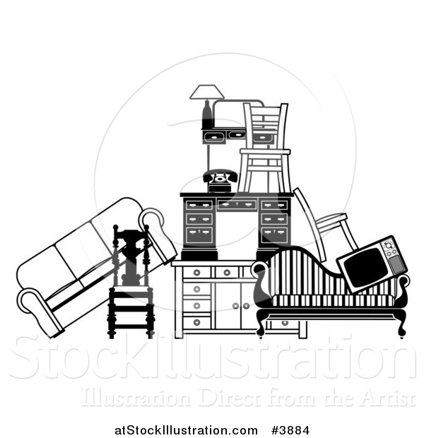 Vector Illustration of a Pile of Black and White Furniture