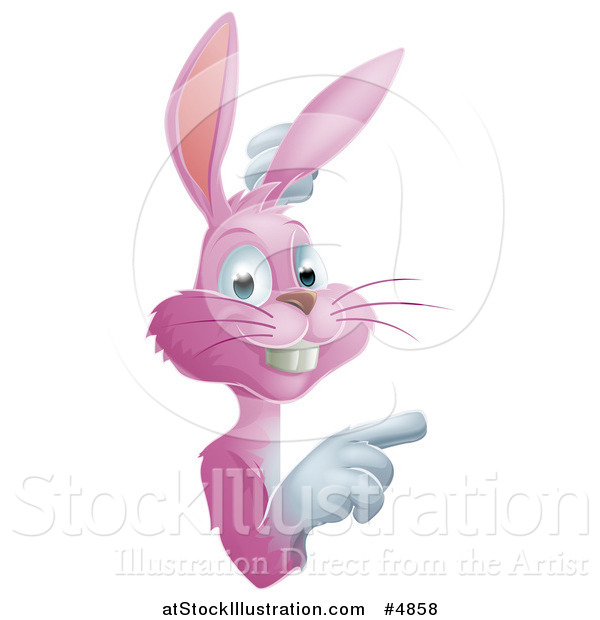 Vector Illustration of a Pink Bunny Pointing Around a Sign