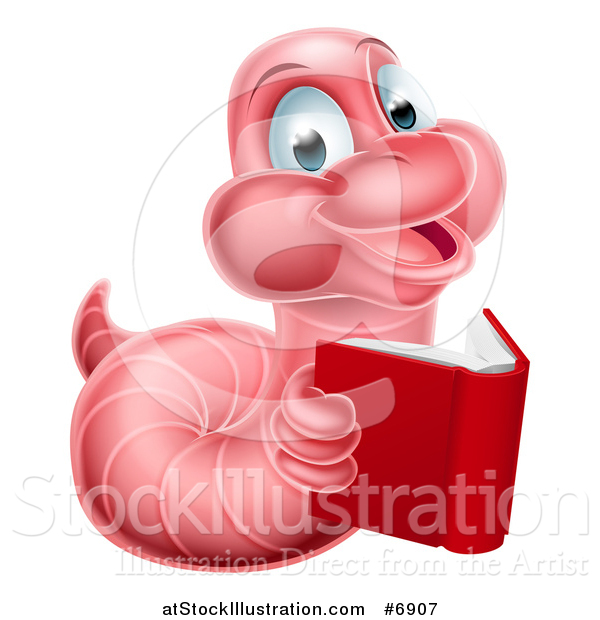 Vector Illustration of a Pink Earthworm Holding a Book