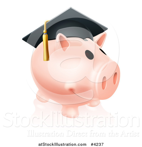 Vector Illustration of a Pink Graduation Piggy Bank Wearing a Mortar Board