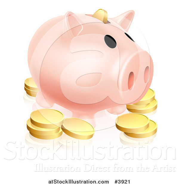Vector Illustration of a Pink Piggy Bank and Gold Coins