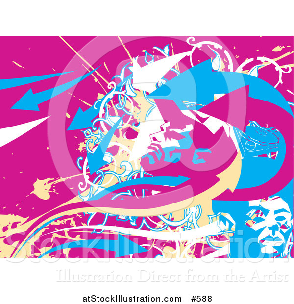 Vector Illustration of a Pink, White Blue and Yellow Abstract Background