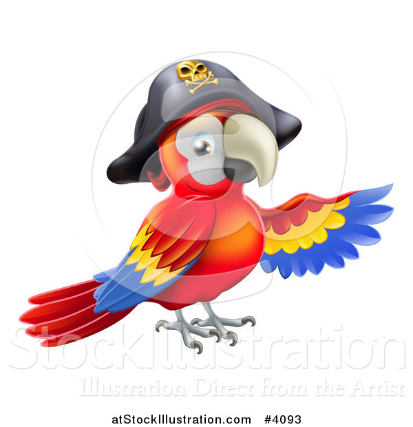 Vector Illustration of a Pirate Parrot in a Tricorn Hat, Presenting