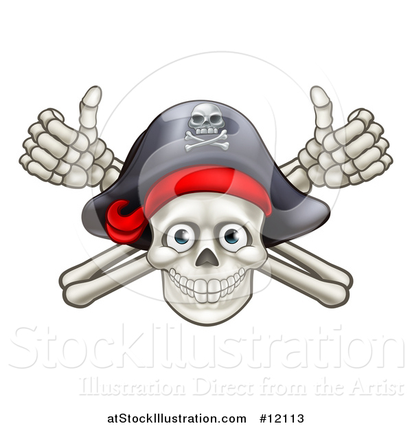 Vector Illustration of a Pirate Skull and Cross Bones Jolly Roger, with Thumbs up