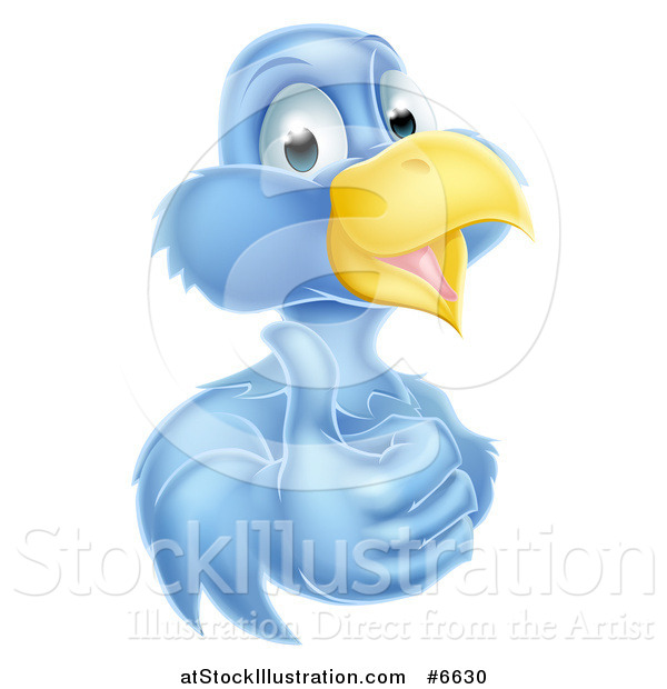 Vector Illustration of a Pleased Blue Bird Character Giving a Thumb up