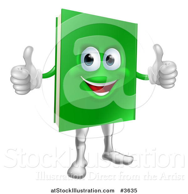 Vector Illustration of a Pleased Green Book Mascot Holding Two Thumbs up
