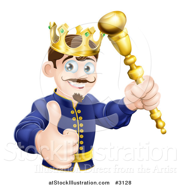 Vector Illustration of a Pleased King Holding a Sceptre and Thumb up