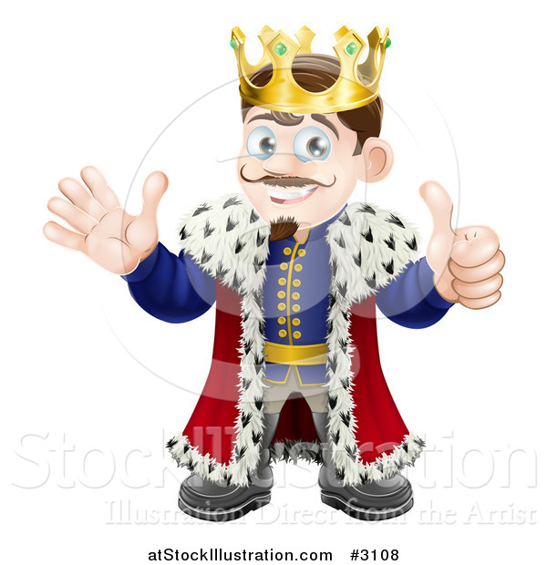 Vector Illustration of a Pleased King Holding a Thumb up and Waving