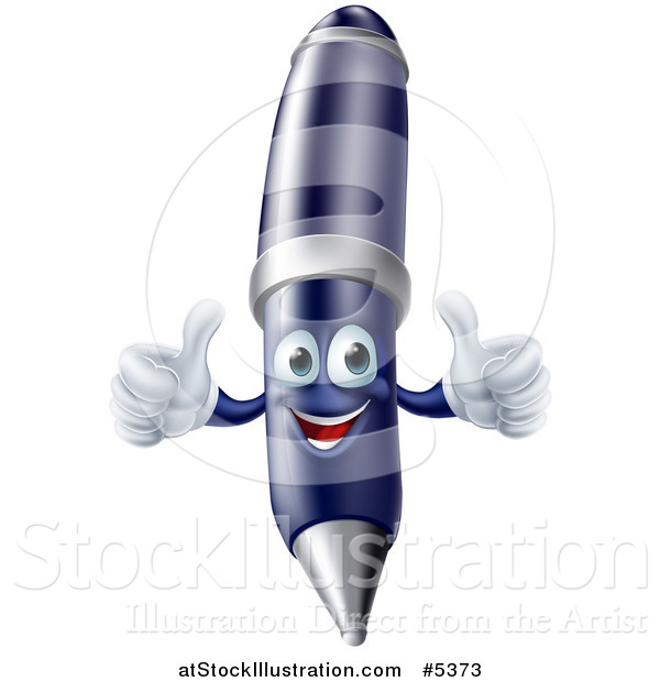 Vector Illustration of a Pleased Pen Holding Two Thumbs up