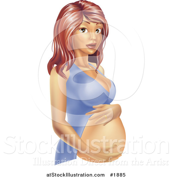 Vector Illustration of a Pregnant Red Haired Woman Holding Her Belly