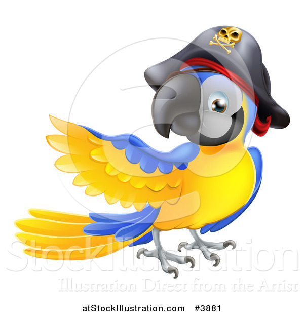 Vector Illustration of a Presenting Blue and Gold Pirate Macaw Parrot