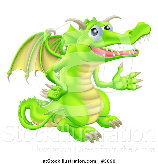 Vector Illustration of a Presenting Green Dragon