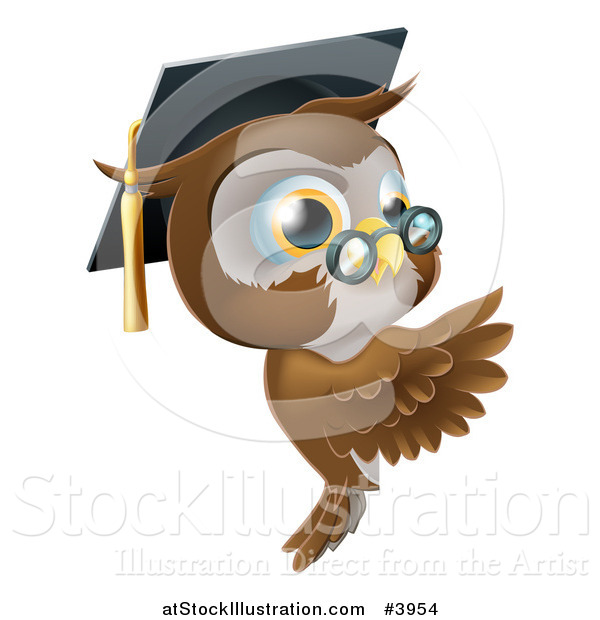 Vector Illustration of a Professor Owl Wearing a Graduation Cap and Presenting a Sign