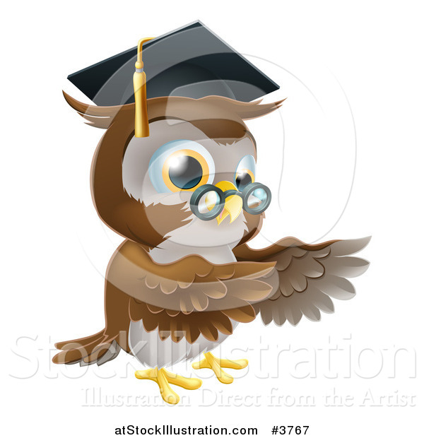 Vector Illustration of a Professor Owl Wearing a Graduation Cap and Presenting