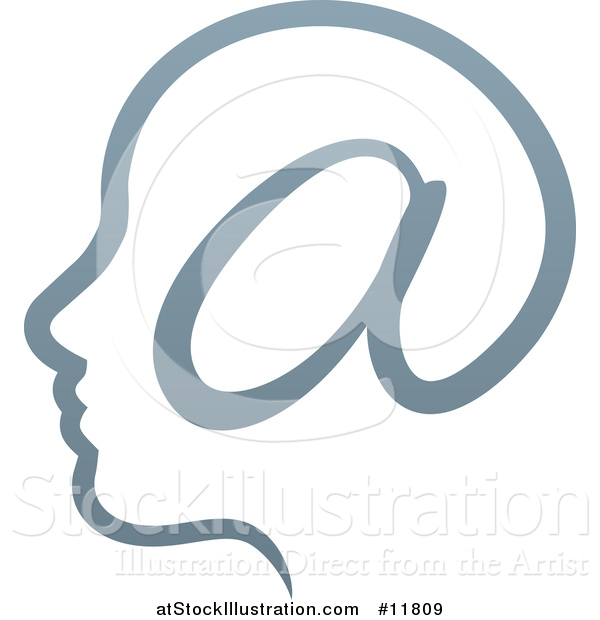 Vector Illustration of a Profiled Head with an Email Arobase at Symbol