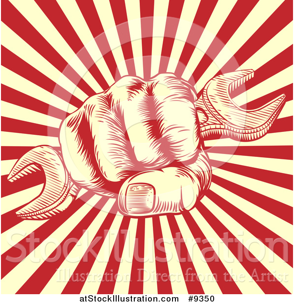 Vector Illustration of a Propaganda Poster Spanner Woodcut Fist