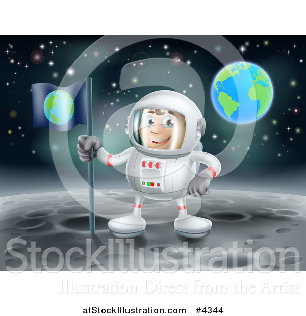 Vector Illustration of a Proud Astronaut Planting an Earth Flag on the Moon