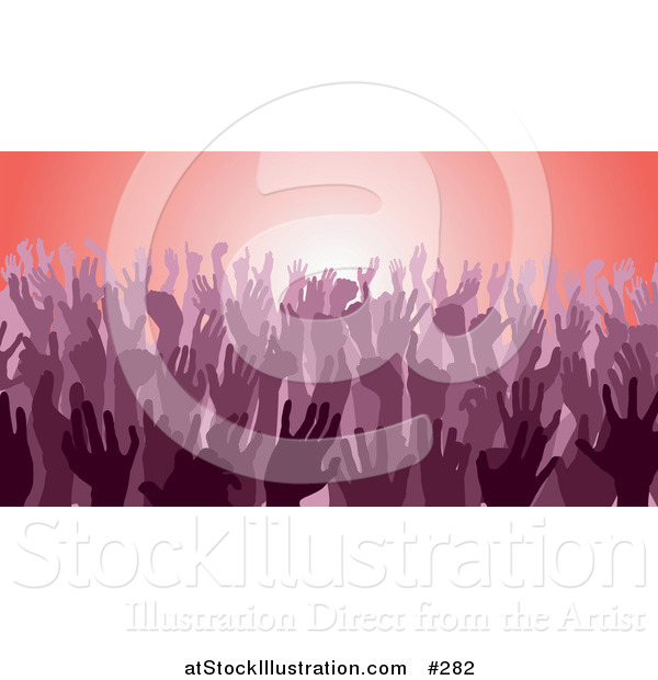 Vector Illustration of a Purple Group of Silhouetted Hands in a Crowd