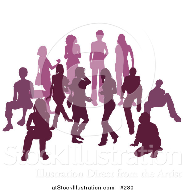 Vector Illustration of a Purple Group of Silhouetted People in a Crowd