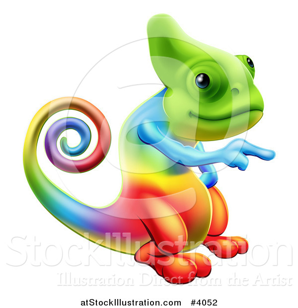 Vector Illustration of a Rainbow Chameleon Lizard Pointing