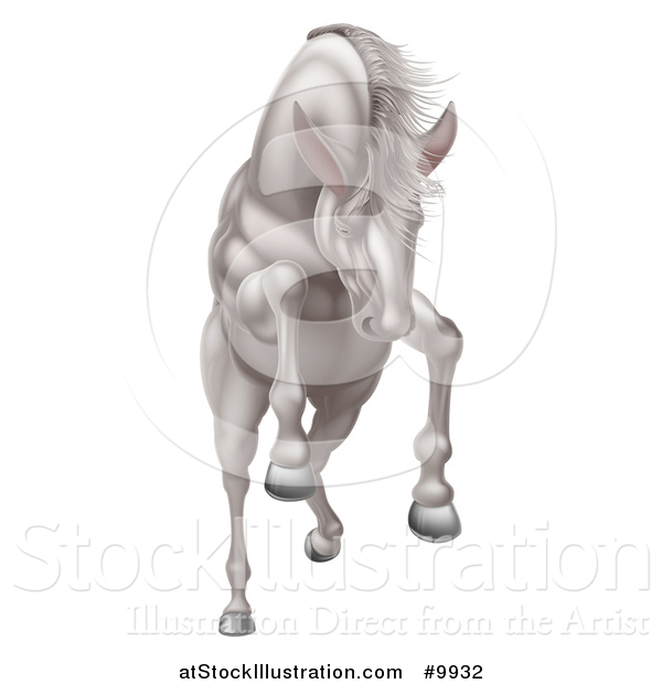 Vector Illustration of a Rearing, Charging or Jumping White Horse