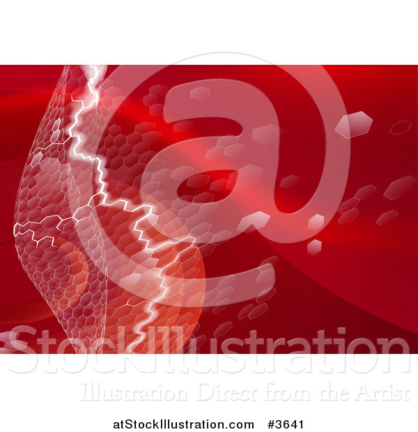 Vector Illustration of a Red Abstract Background of Hexagons and Lightning