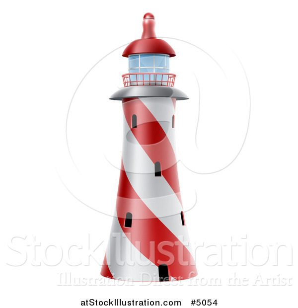 Vector Illustration of a Red and White Spiral Nautical Lighthouse