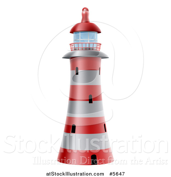 Vector Illustration of a Red and White Striped Lighthouse