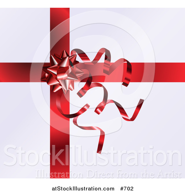 Vector Illustration of a Red Bow and Curly Ribbons on a Present