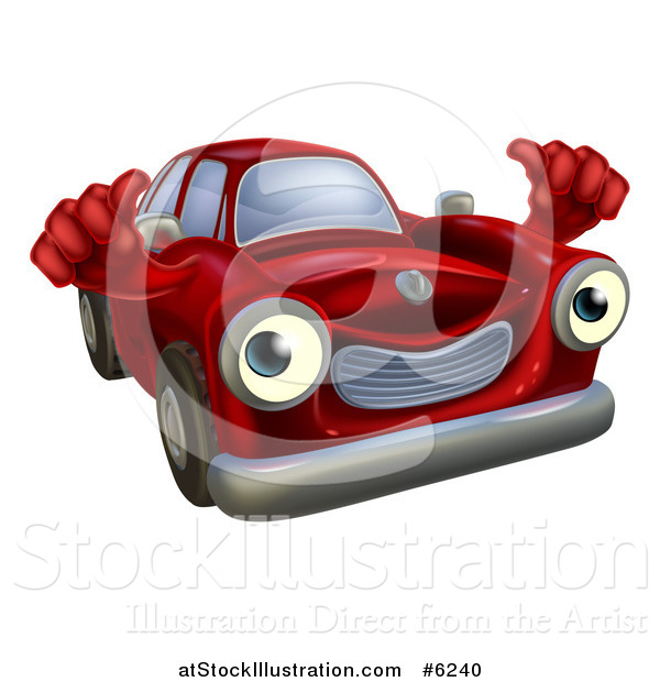 Vector Illustration of a Red Car Holding Two Thumbs up