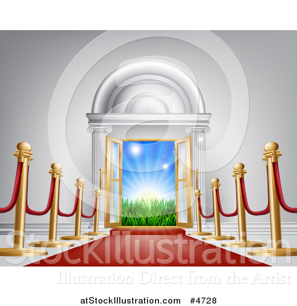 Vector Illustration of a Red Carpet and Poles Leading to a Doorway