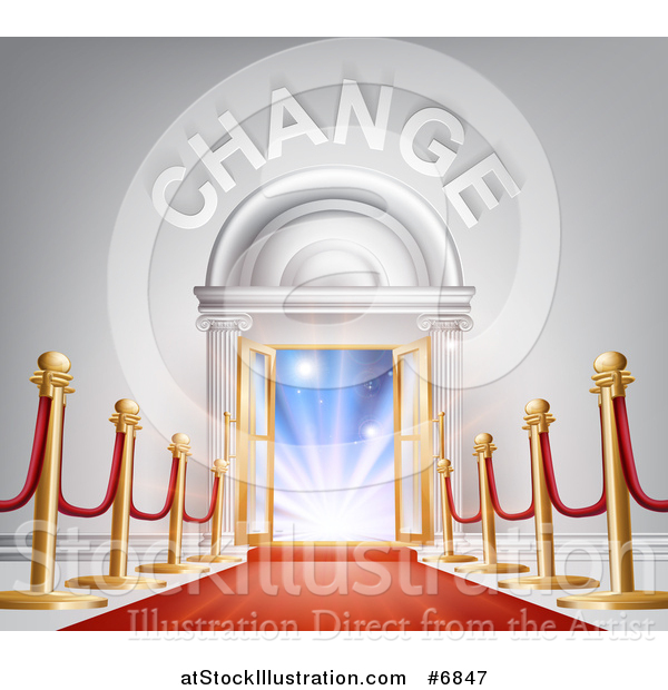 Vector Illustration of a Red Carpet and Posts Leading to a CHANGE Doorway with Bright Lights