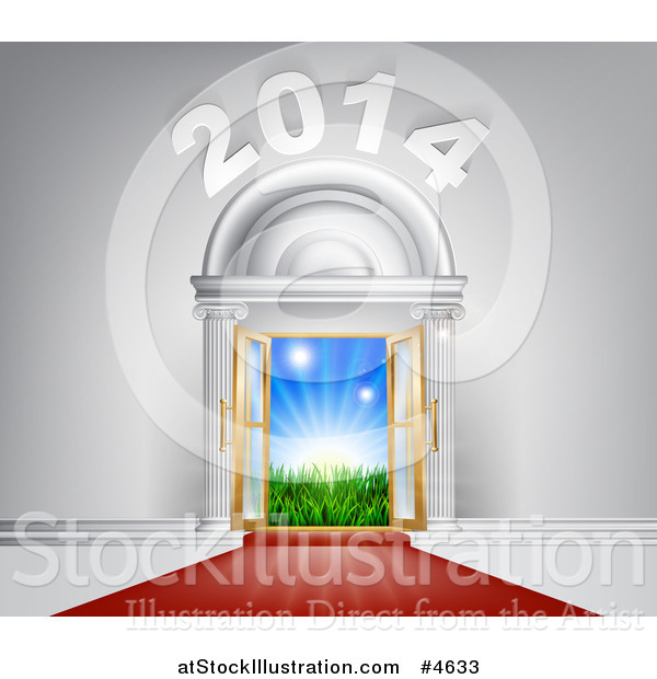 Vector Illustration of a Red Carpet Leading to a 2014 New Year Doorway