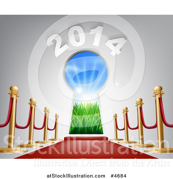 Vector Illustration of a Red Carpet Leading to a 2014 New Year Doorway