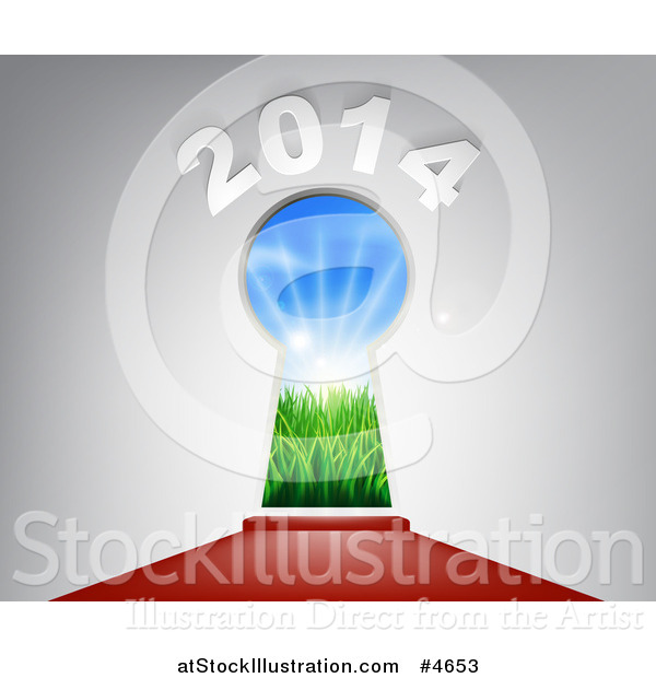 Vector Illustration of a Red Carpet Leading to a 2014 New Year Key Hole Doorway