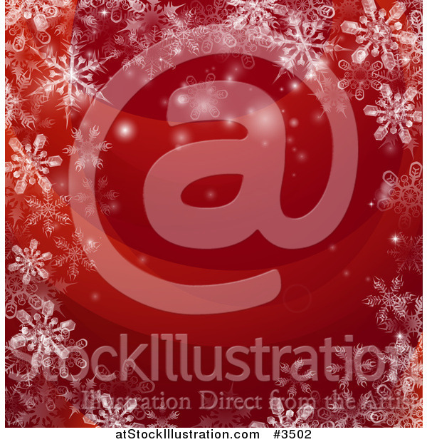 Vector Illustration of a Red Christmas Background Bordered in Snowflakes
