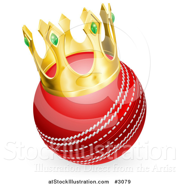 Vector Illustration of a Red Cricket Ball Wearing a 3d Gold Crown