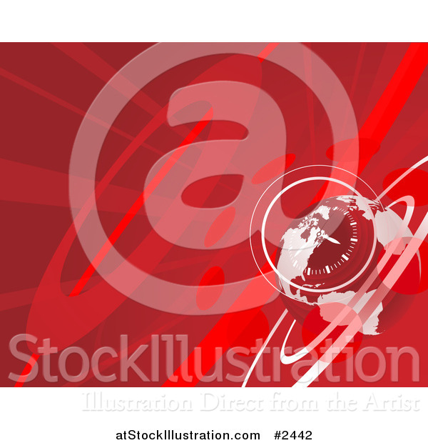 Vector Illustration of a Red Globe and Clock Background with Rays