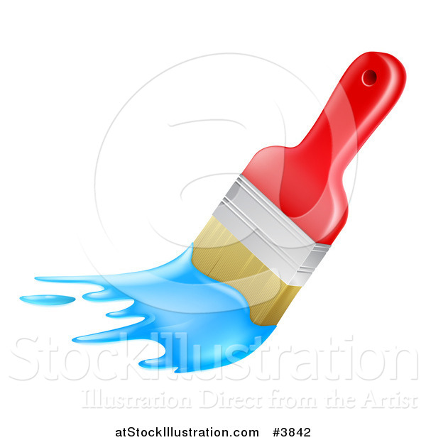 Vector Illustration of a Red Handled Paint Brush with Blue Paint