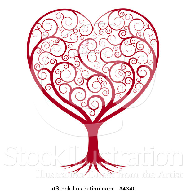 Vector Illustration of a Red Heart Tree with Swirls