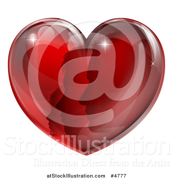 Vector Illustration of a Red Heart with Silhouetted Family Faces