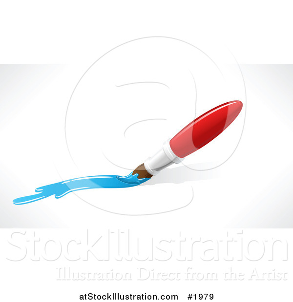 Vector Illustration of a Red Paintbrush with Blue Paint Strokes