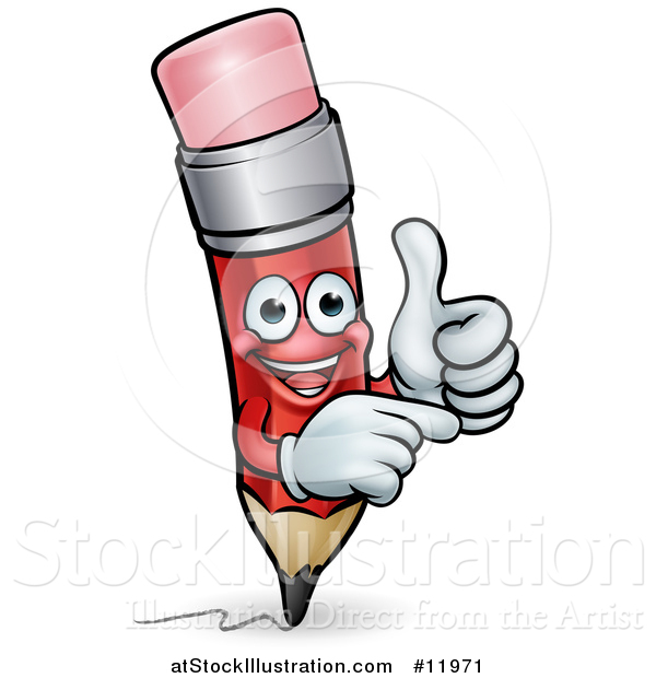 Vector Illustration of a Red Pencil Mascot Giving a Thumb up and Pointing