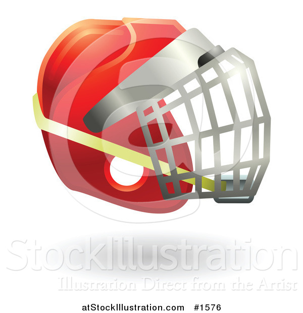 Vector Illustration of a Red Protective Hockey Helmet