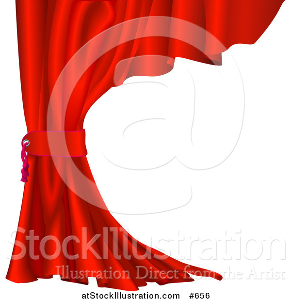 Vector Illustration of a Red Velvet Theater Curtain Pulled Back