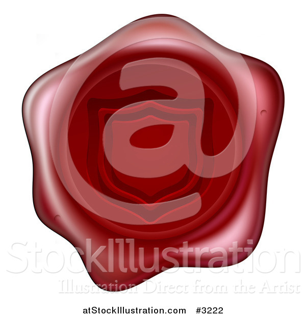 Vector Illustration of a Red Wax Seal Stamped with a Shield Symbol