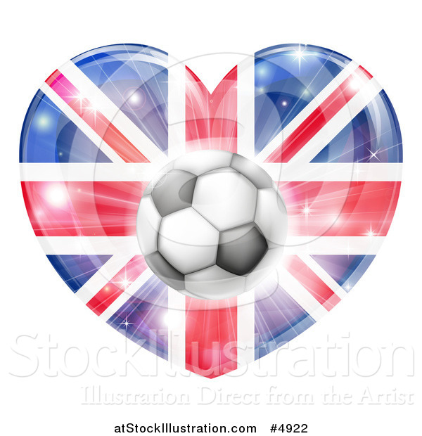 Vector Illustration of a Reflective British Union Jack Flag Heart and Soccer Ball