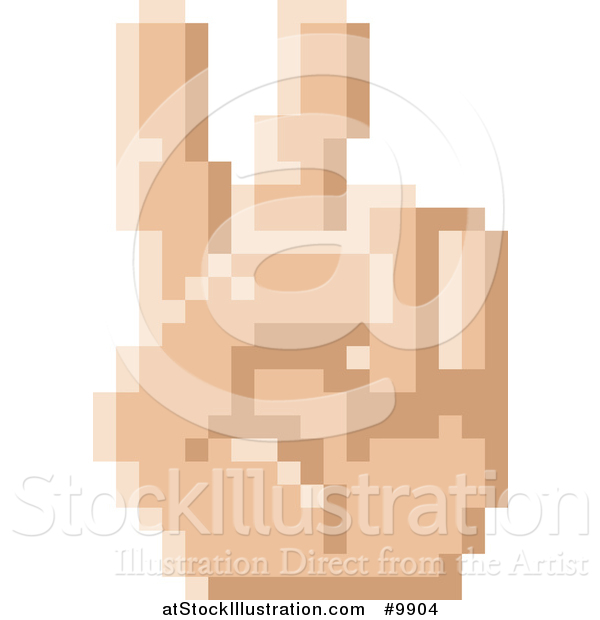 Vector Illustration of a Retro 8 Bit Pixel Art Styled Hand Gesturing Peace