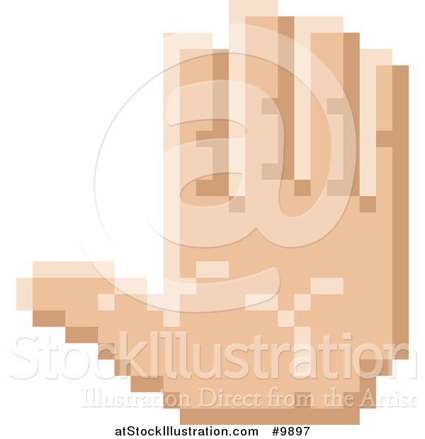 Vector Illustration of a Retro 8 Bit Pixel Art Styled Hand Gesturing Stop