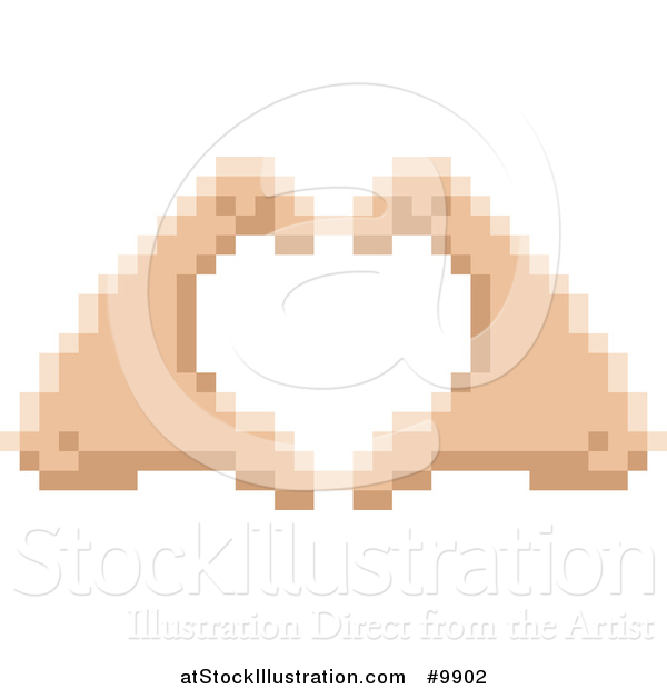 Vector Illustration of a Retro 8 Bit Pixel Art Styled Hands Forming a Heart